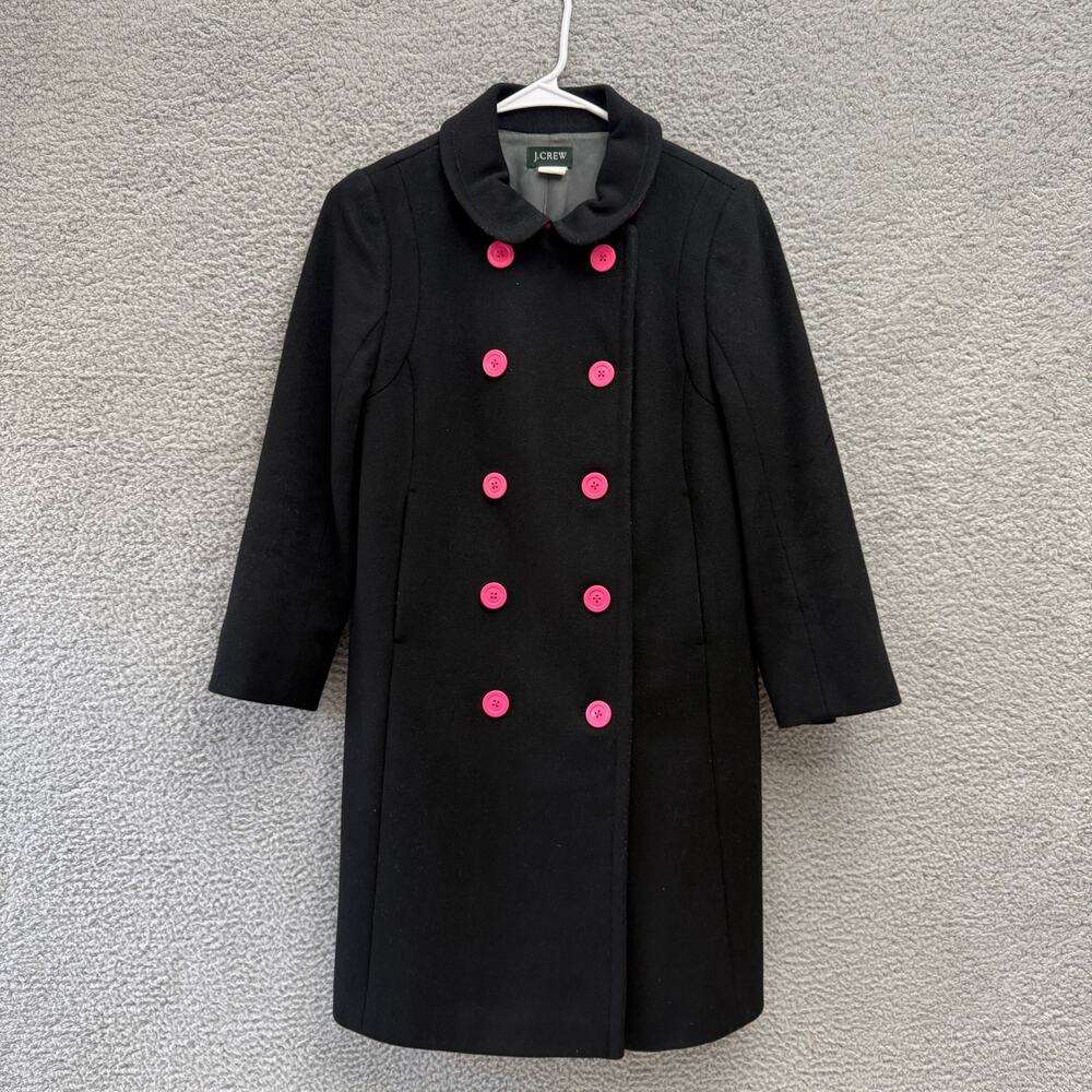 (Stain)J Crew Sailor Women 6 100% Wool Black Jacket Double Breasted Lined 79953